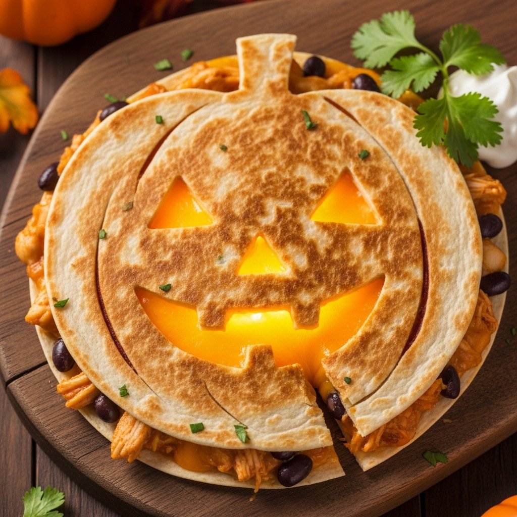 Jack-o’-lantern quesadillas Halloween snack