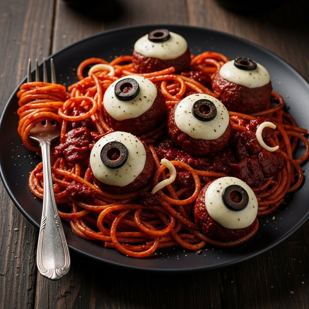 Bloody spaghetti creepy Halloween pasta