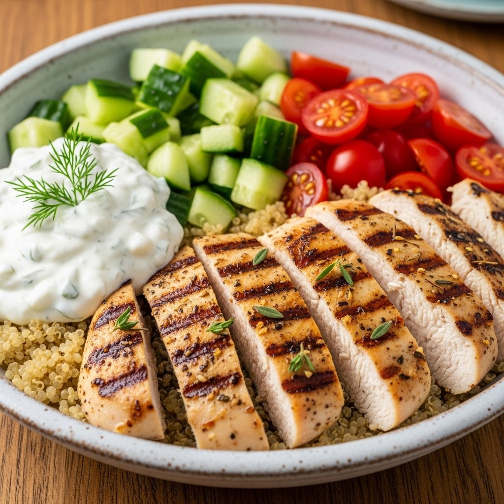 Greek chicken bowls with fresh toppings