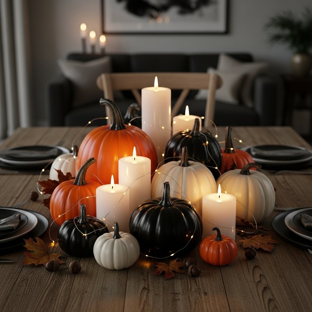 Create a pumpkin-themed centerpiece for fall