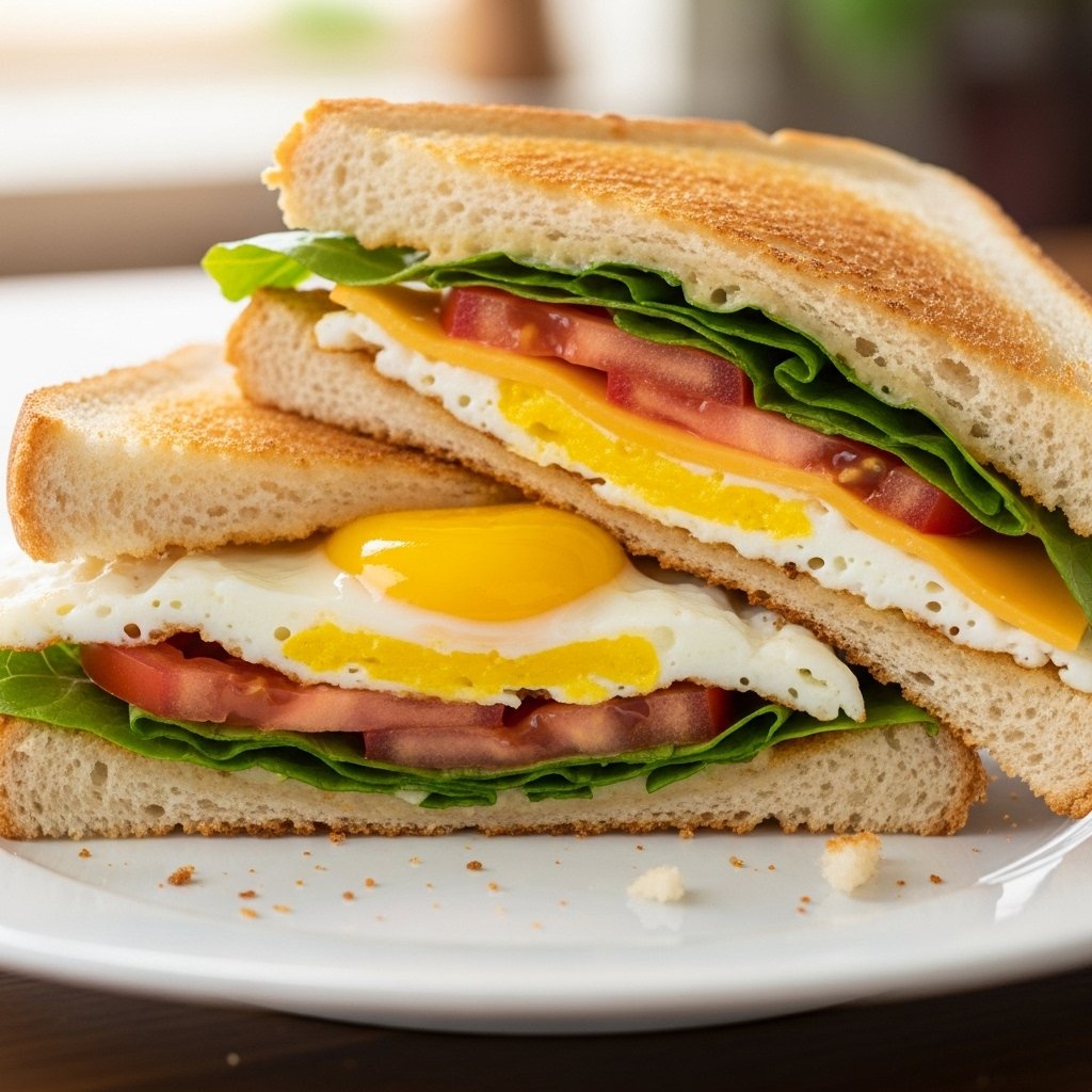 Breakfast sandwich with eggs and bacon
