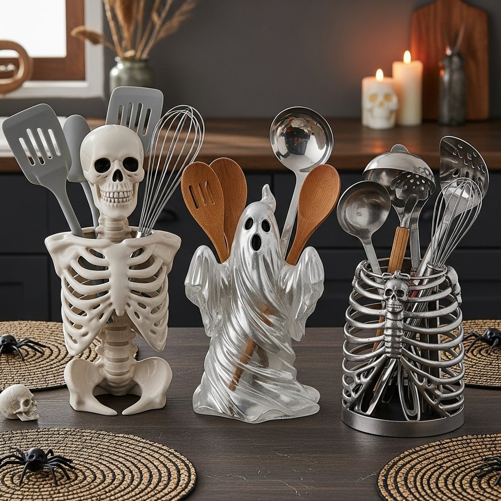 Skeleton or ghost utensil holders for Halloween