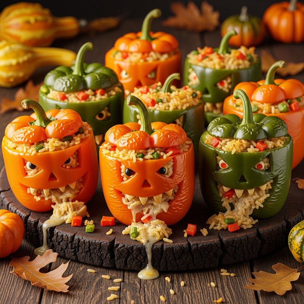 Stuffed bell pepper monsters Halloween recipe