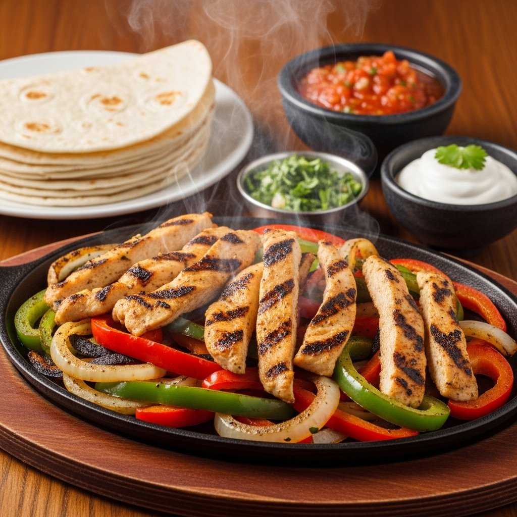 Chicken fajitas with peppers and onions