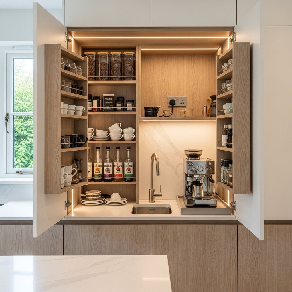 Built-in kitchen coffee nook with storage