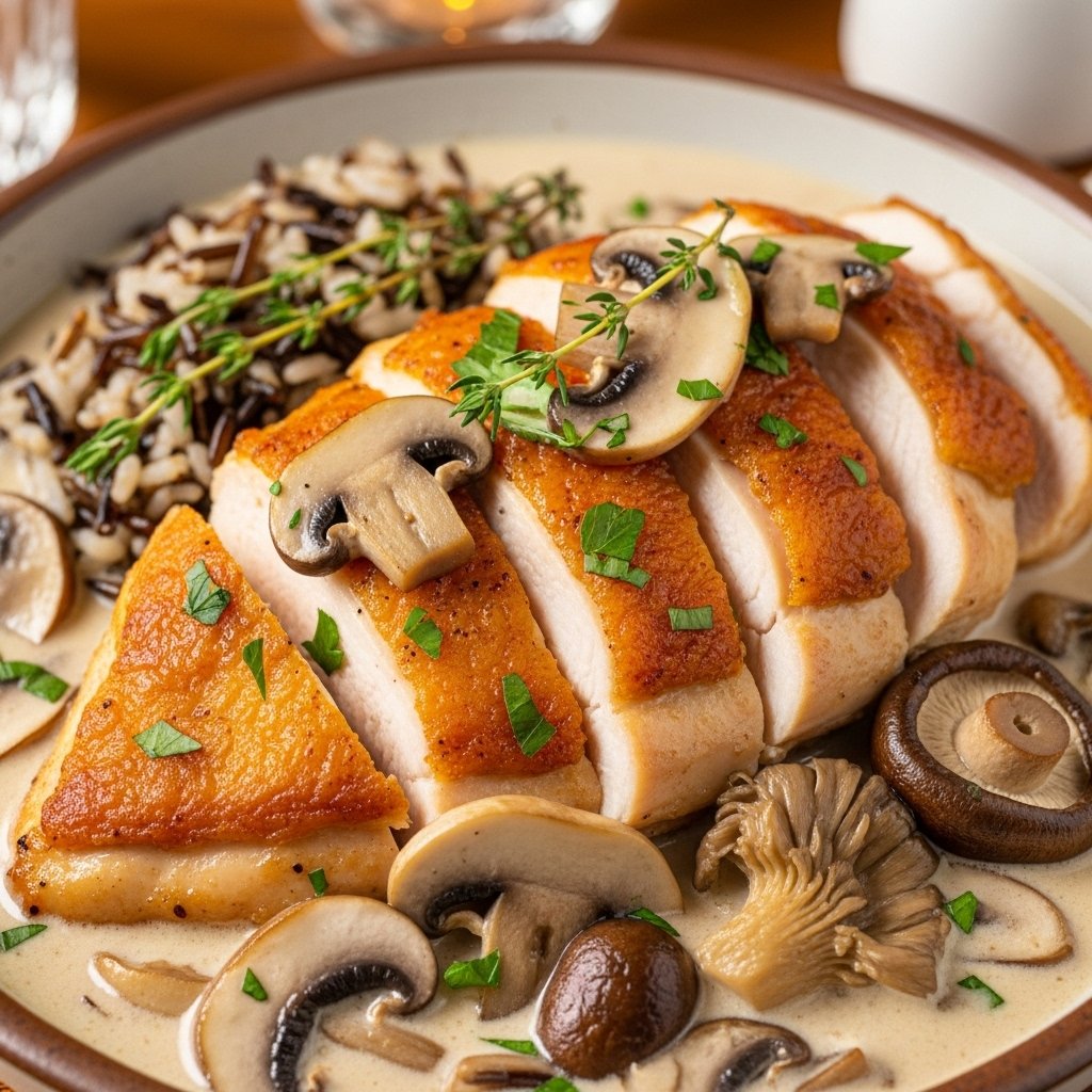 Creamy mushroom chicken with rich sauce