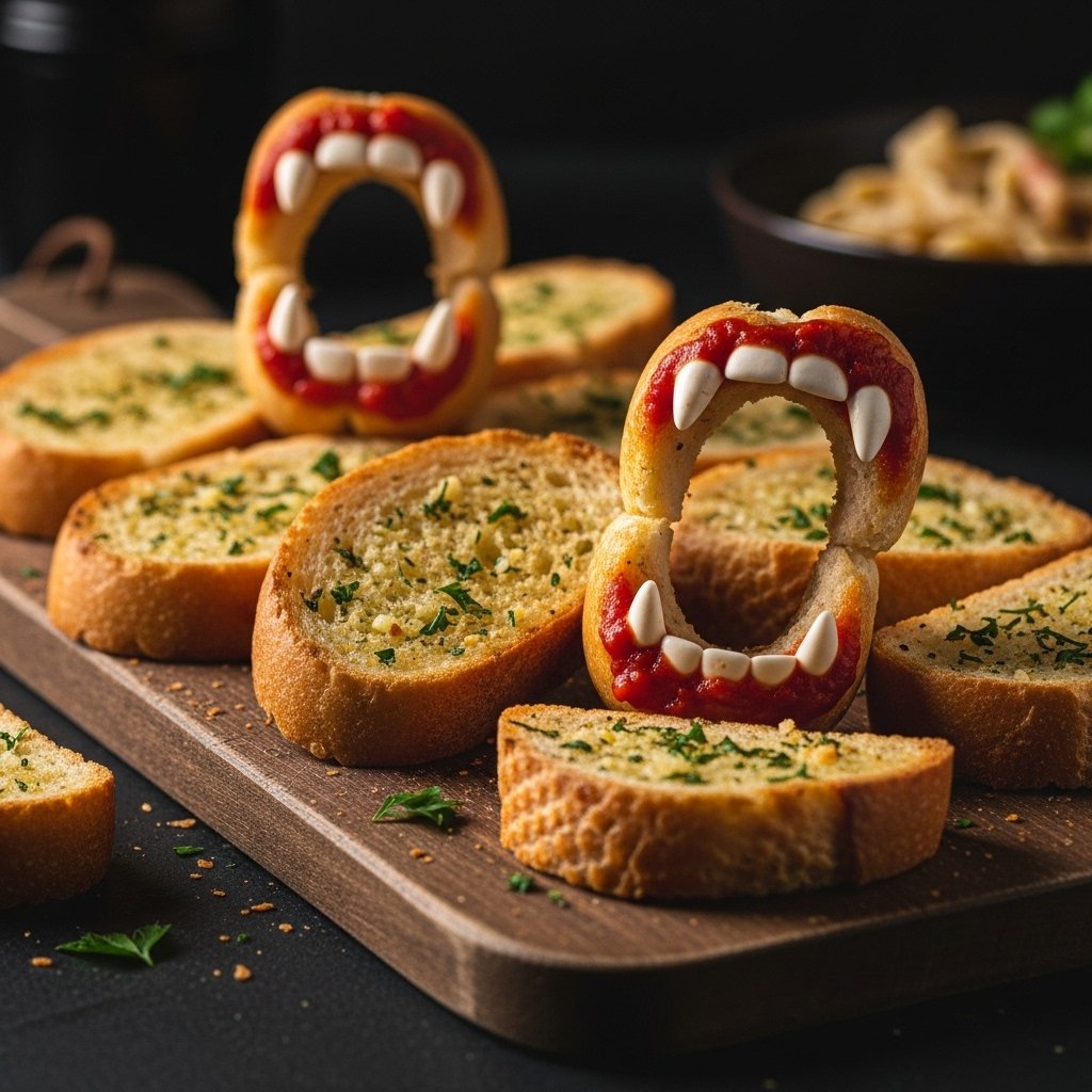 Dracula garlic bread Halloween party snack