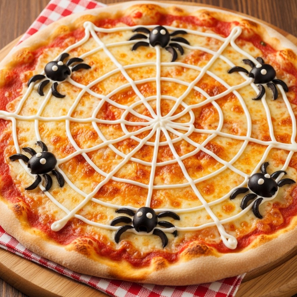 Spider web pizza spooky Halloween treat