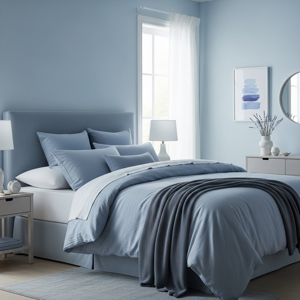 Muted blue bedroom color palette