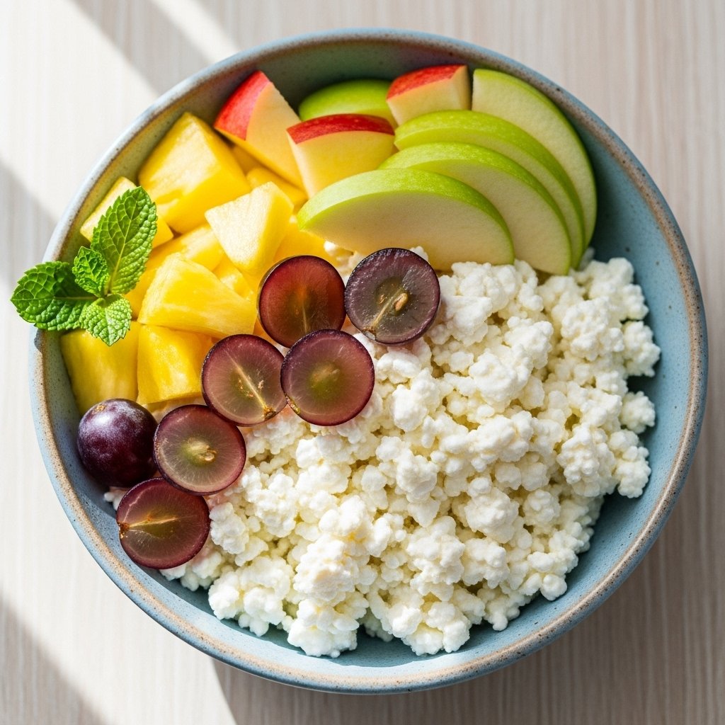 Cottage cheese bowl with fresh fruits