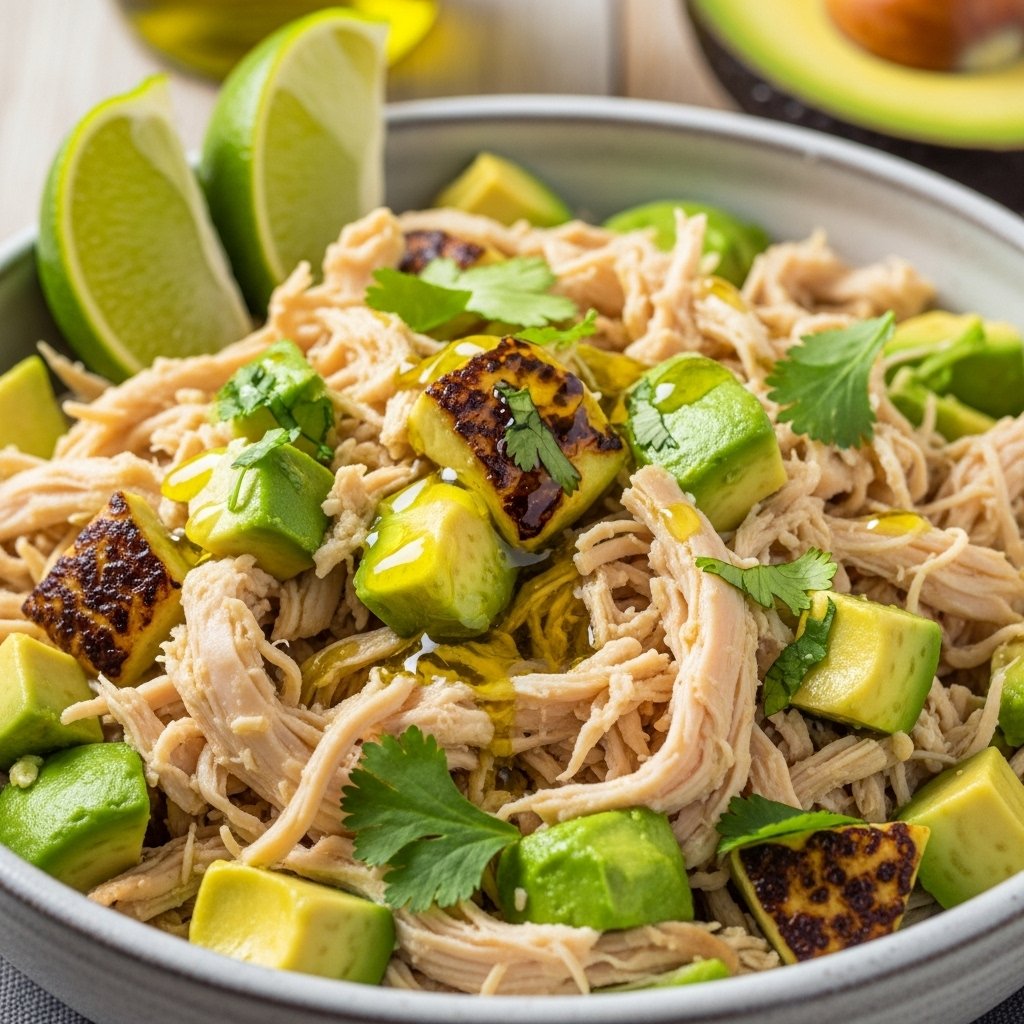 Chicken avocado salad with fresh greens