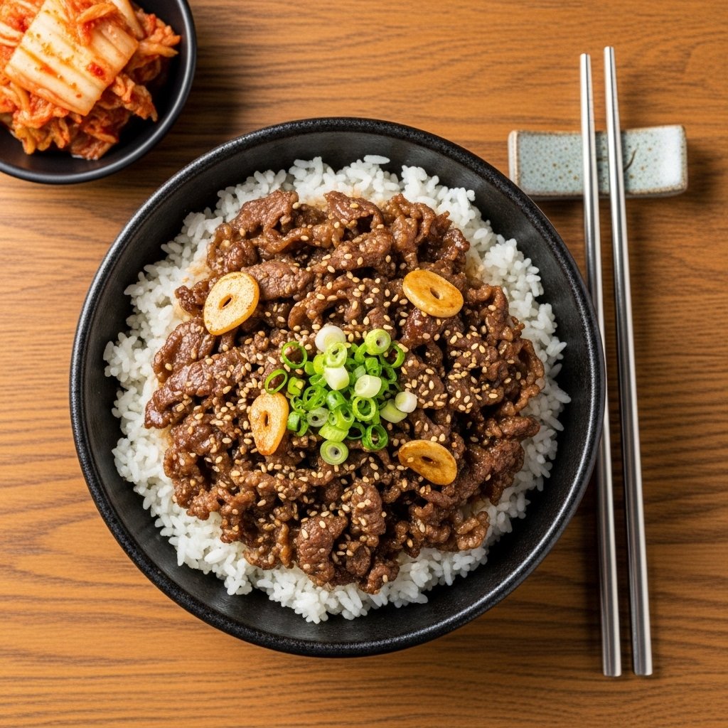Korean-style beef bowls with rice