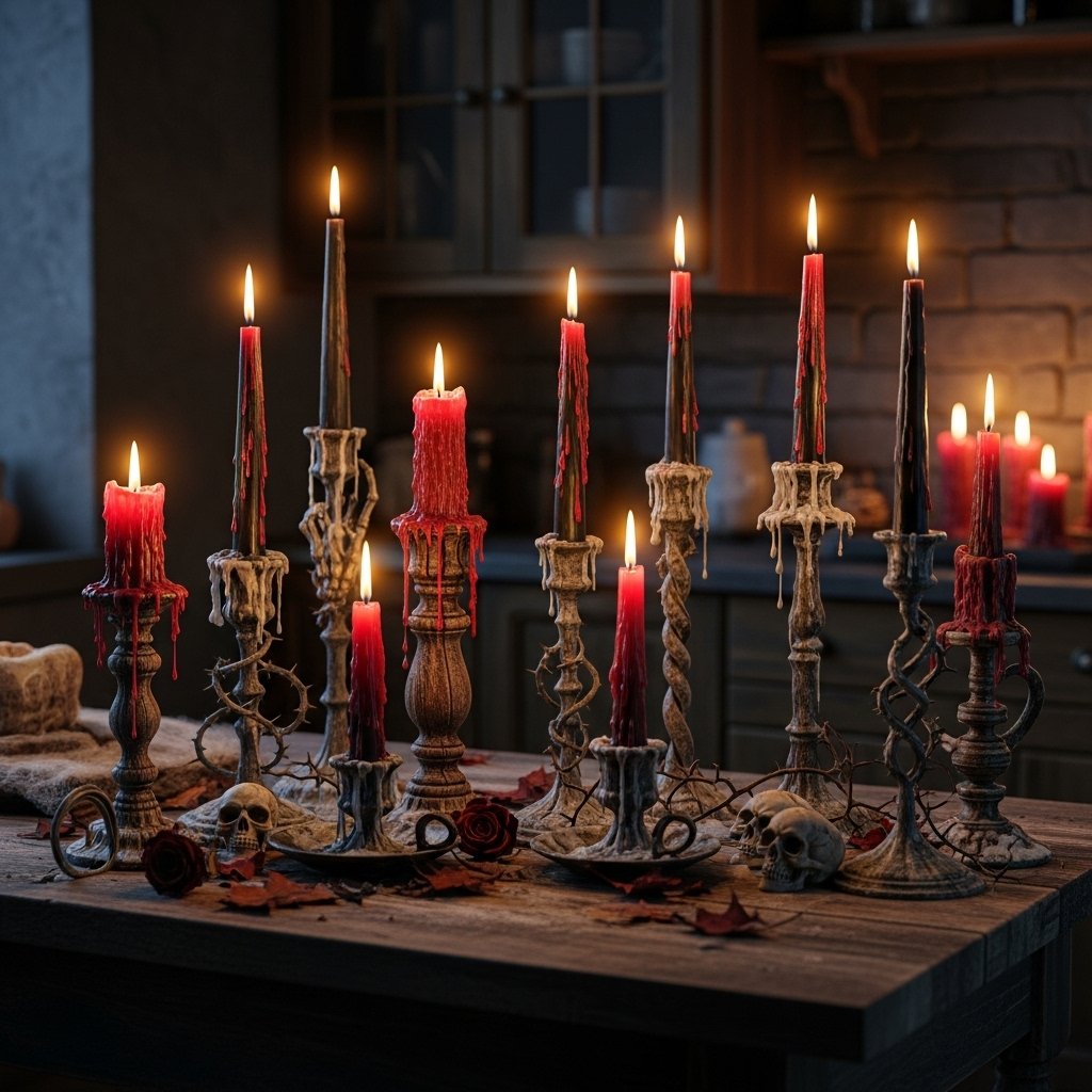 Creepy candle display for Halloween ambiance