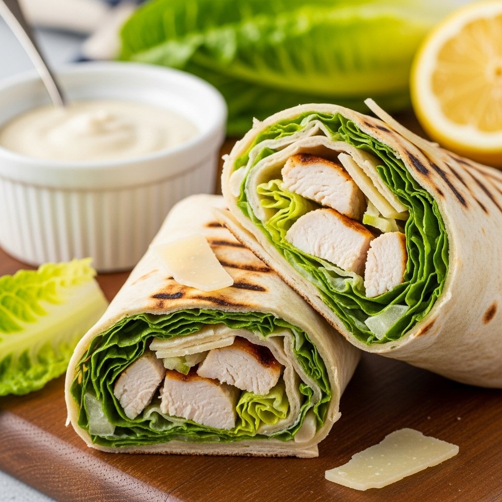 Chicken Caesar wraps with crisp lettuce
