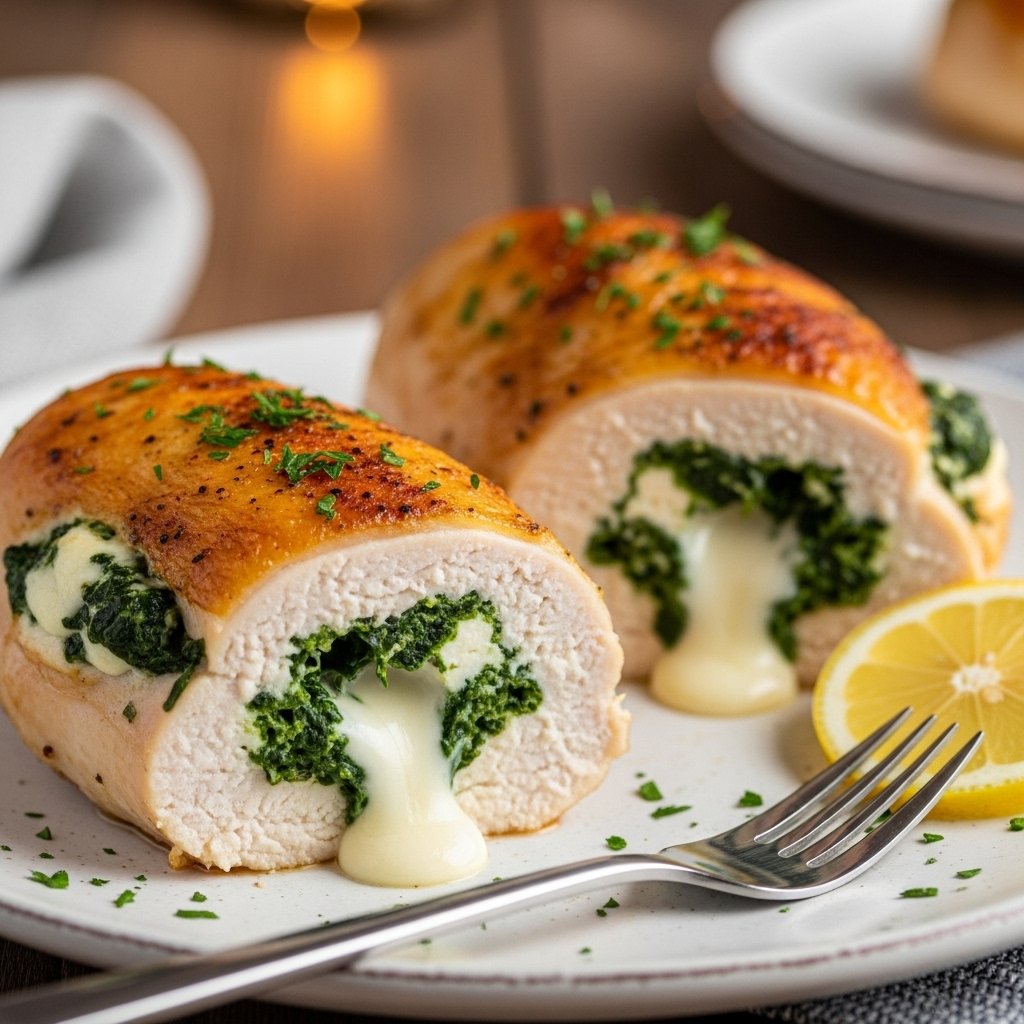 Spinach stuffed chicken with creamy filling