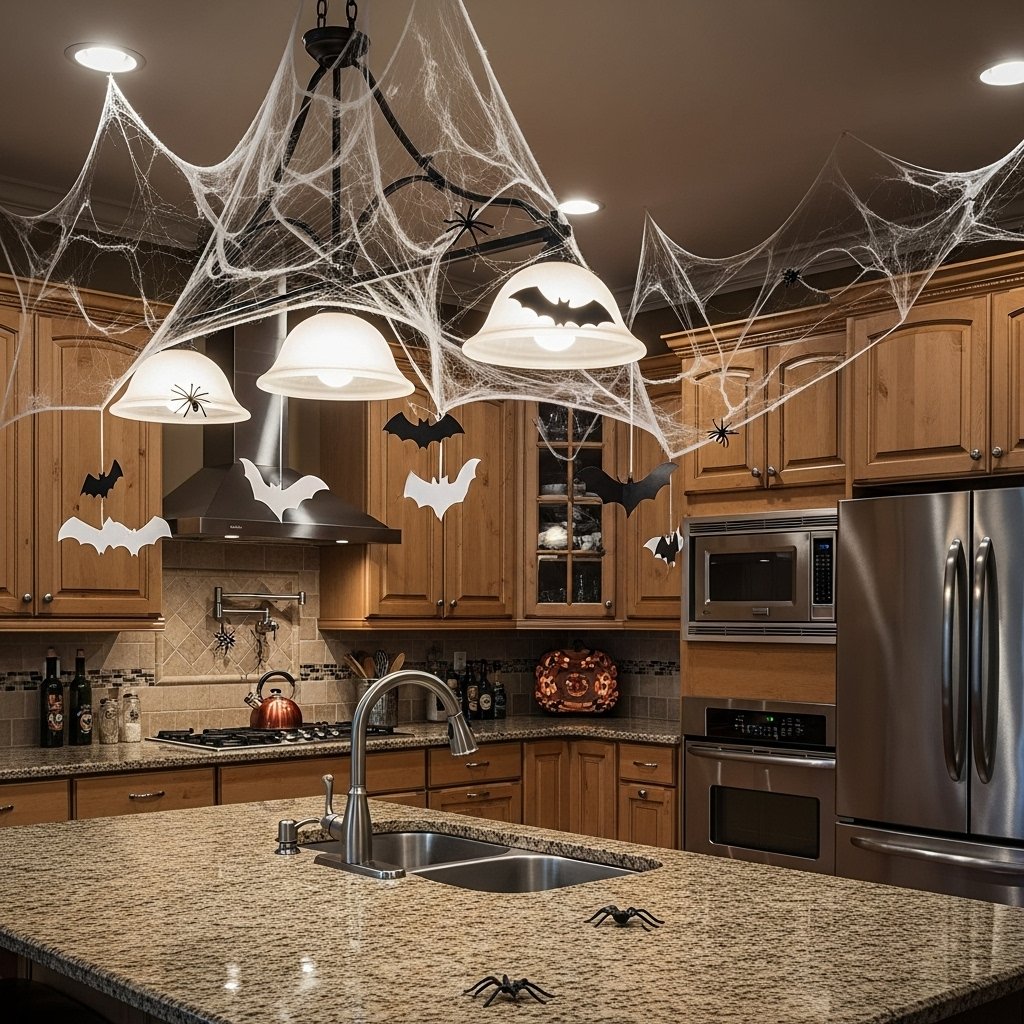 Add faux spider webs and hanging bats