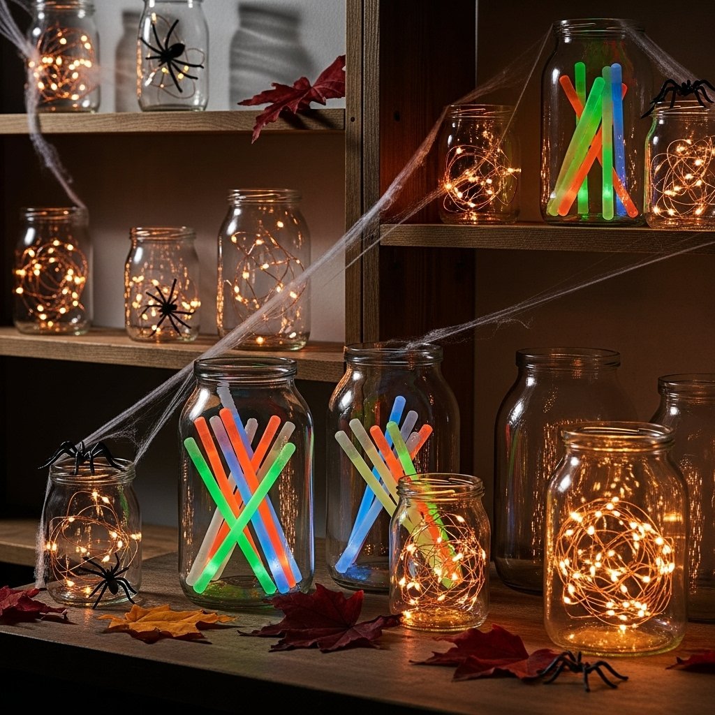 Glow-in-the-dark jars Halloween décor