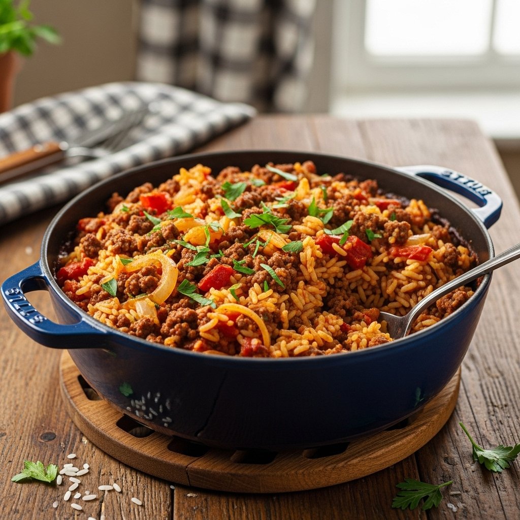 One-pot beef and rice casserole recipe