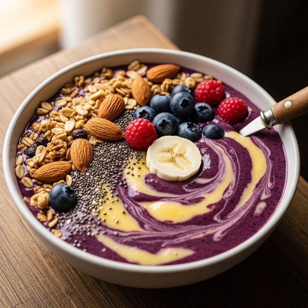 Smoothie bowl with fresh toppings
