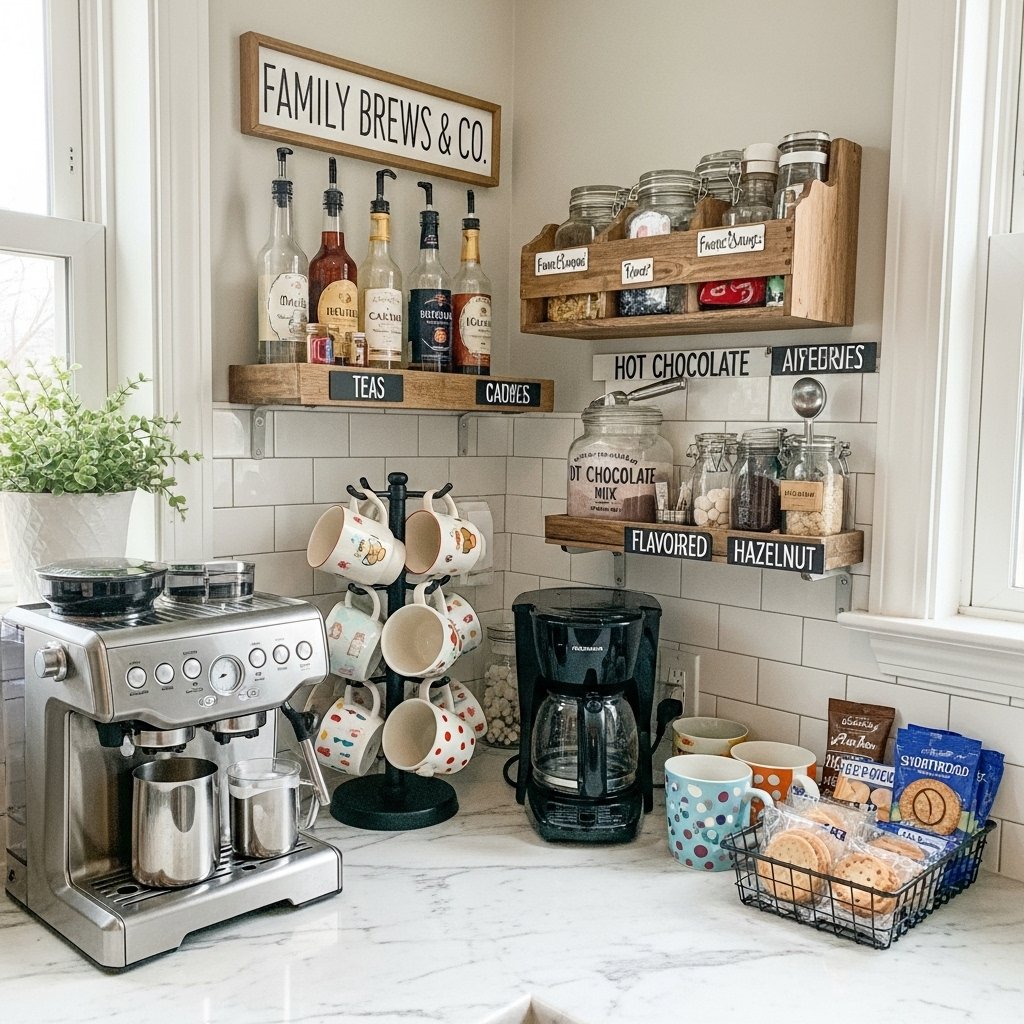 Family-friendly coffee station with easy access