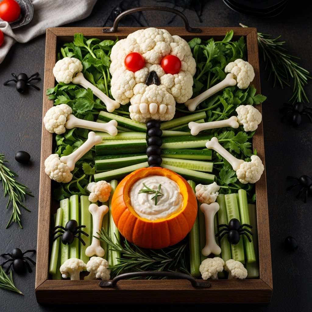 Skeleton veggie platter healthy Halloween snack