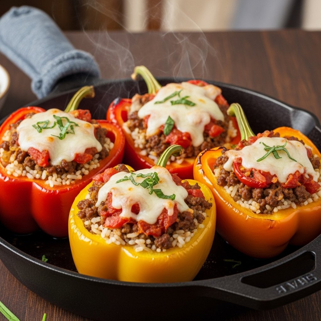 Stuffed bell peppers with beef and rice