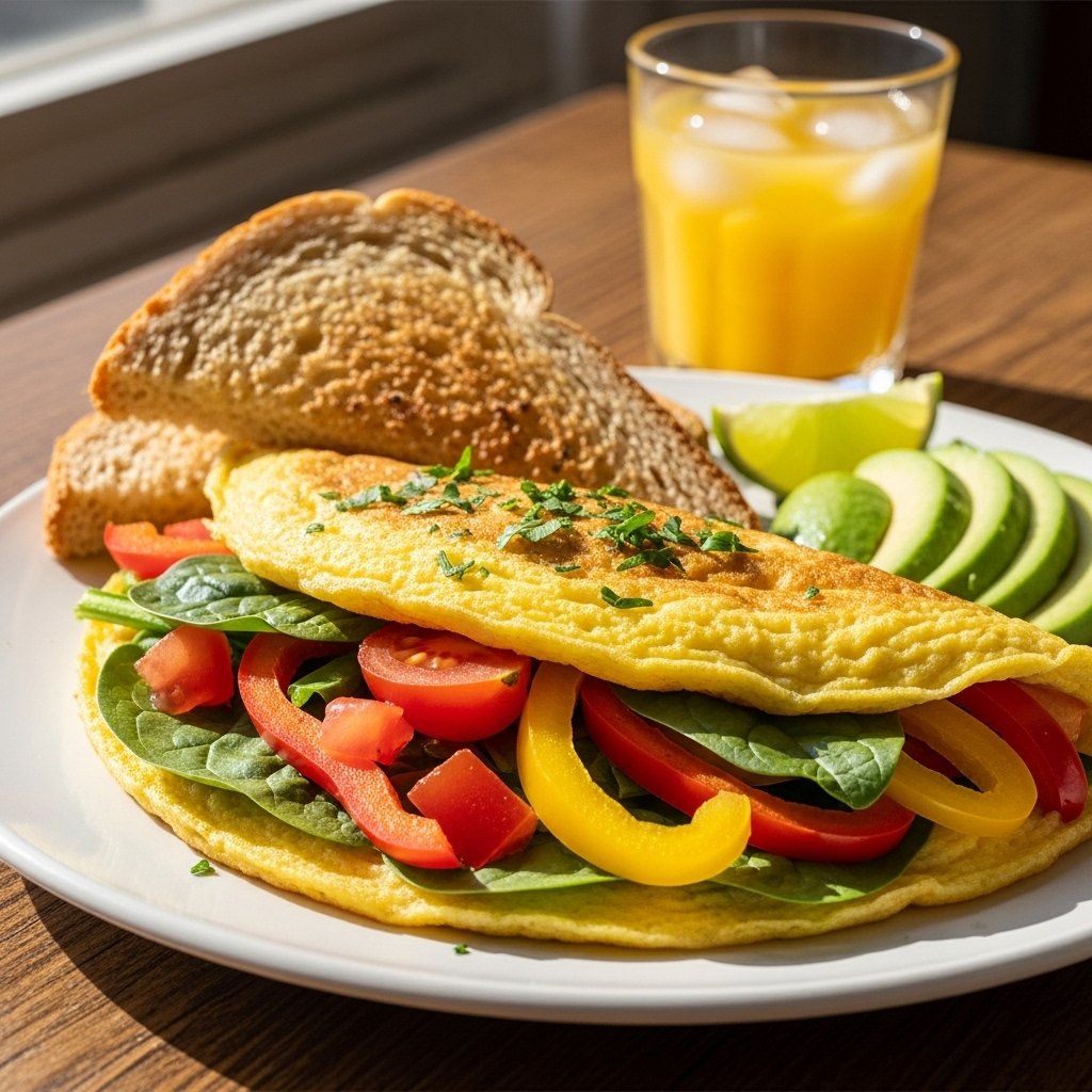 Veggie omelet with cheese and herbs