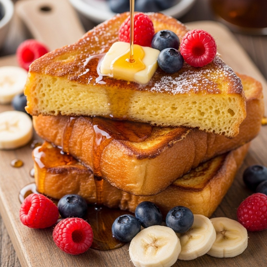 French toast with syrup and berries