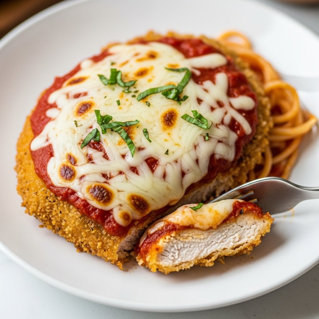 Baked chicken parmesan with marinara sauce