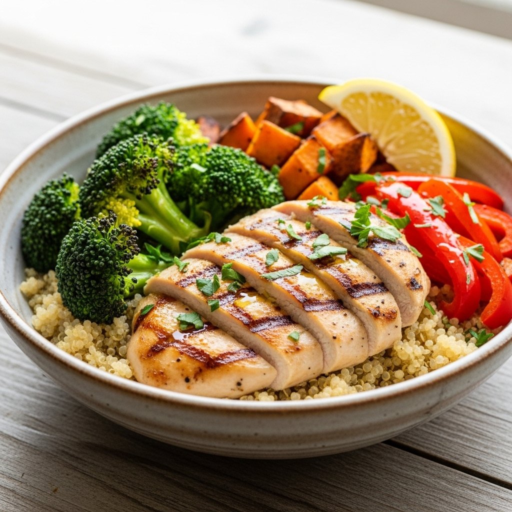 Chicken quinoa bowl with fresh veggies