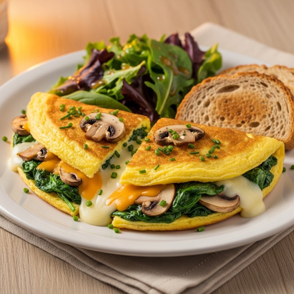 Healthy Spinach and Mushroom Omelet Dinner