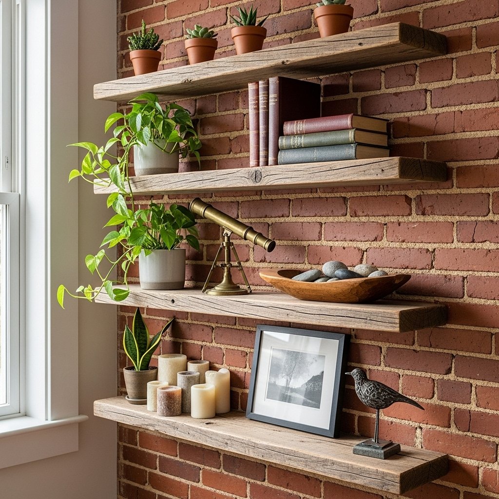 Rustic DIY Wooden Floating Shelves