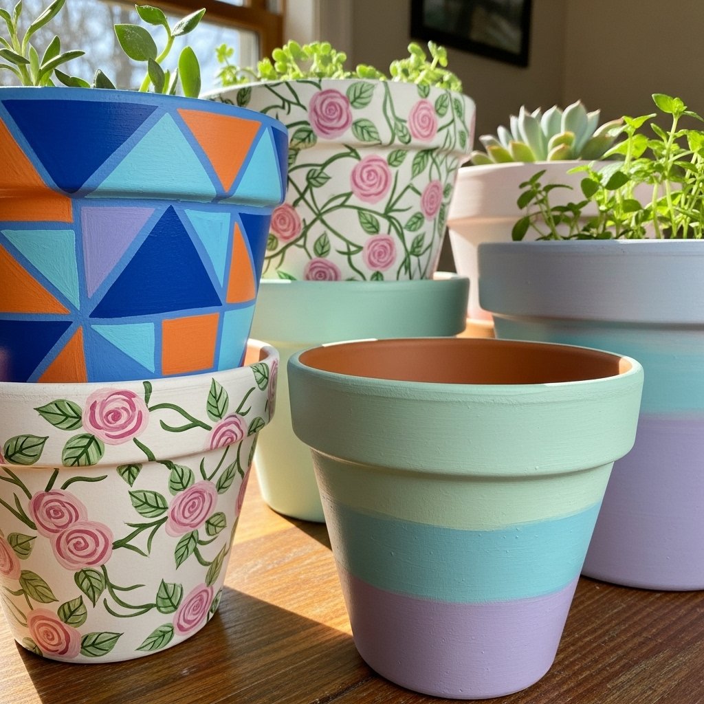 Colorful Hand-Painted Ceramic Flower Pots