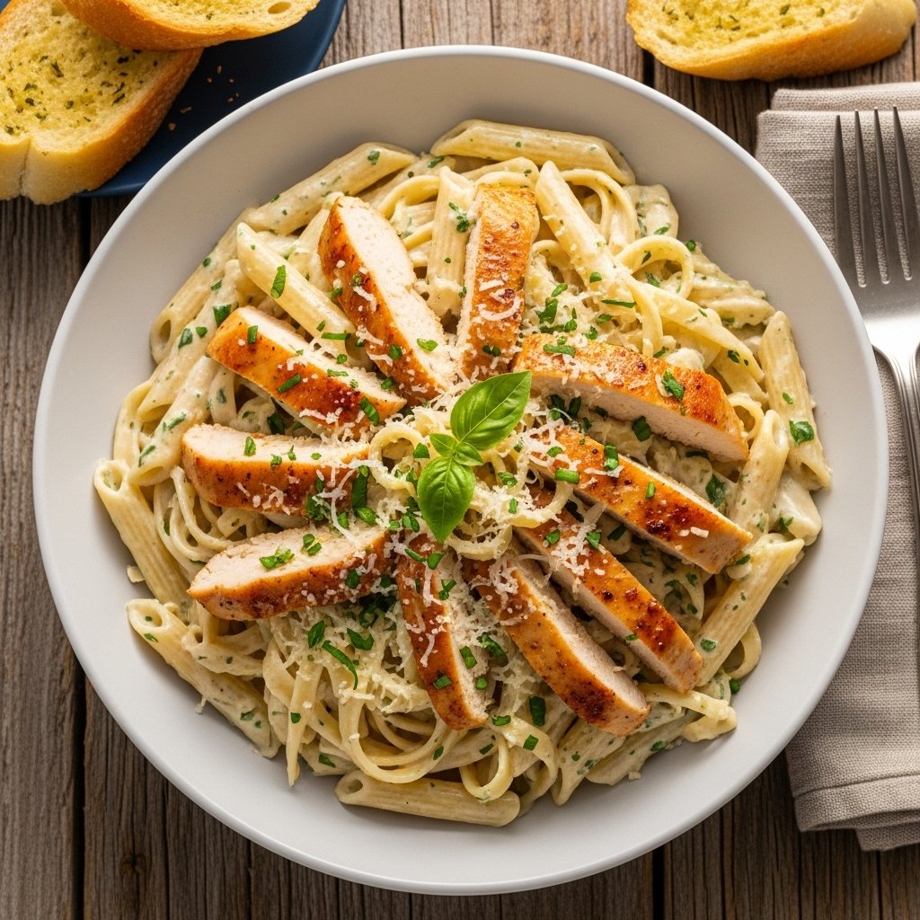 Delicious Creamy Garlic Chicken Pasta Dish