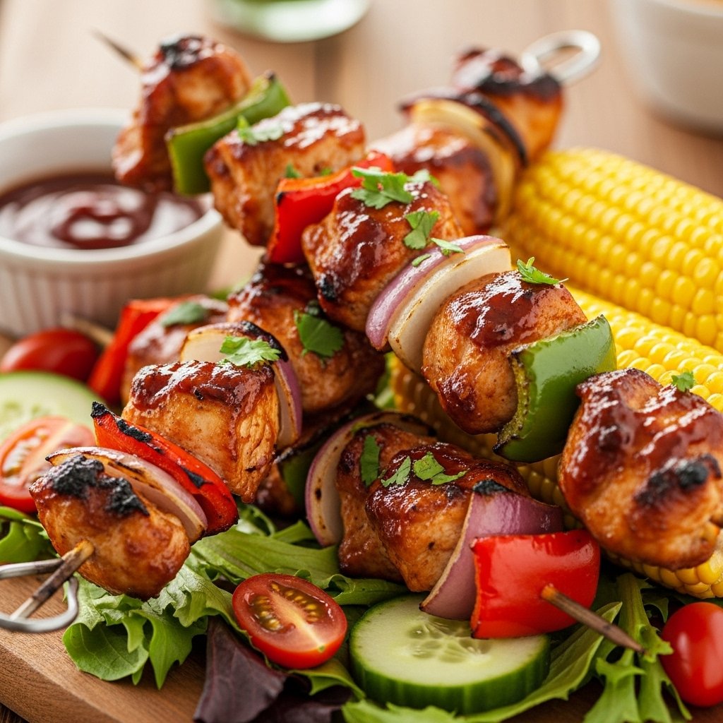 Grilled BBQ Chicken Skewers with Sauce