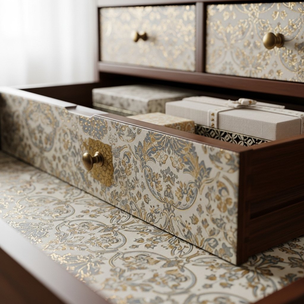 Creative Wallpaper-Lined Drawers for Storage
