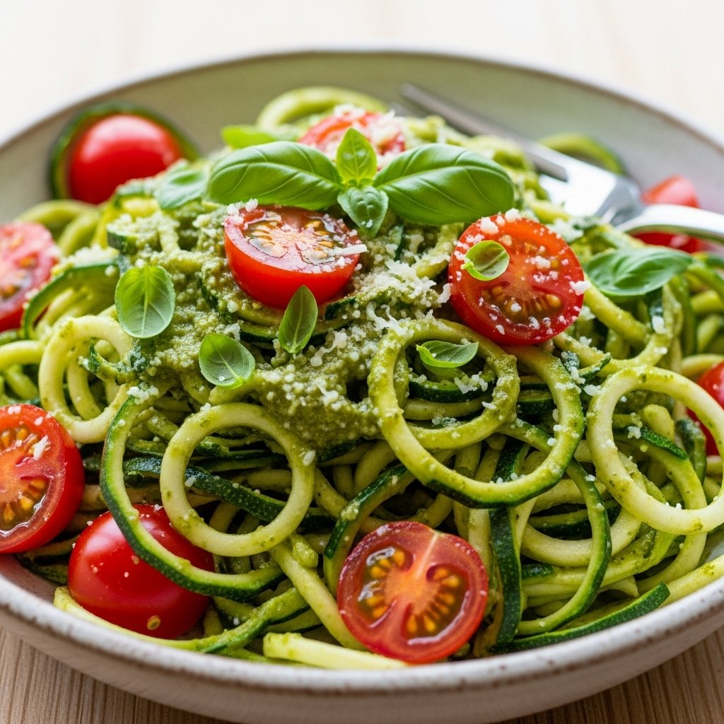 Fresh Zucchini Noodles with Pesto Sauce