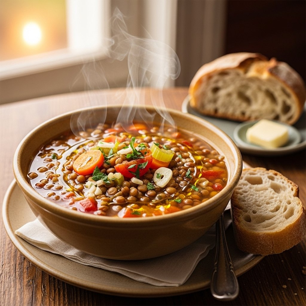 Hearty Veggie-Packed Lentil Soup Bowl