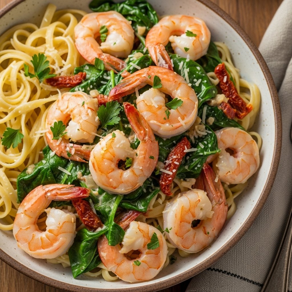 Delicious Creamy Tuscan Shrimp Pasta